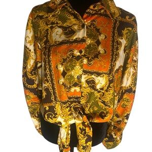 Vibrant Orange and Gold Patterned Blouse